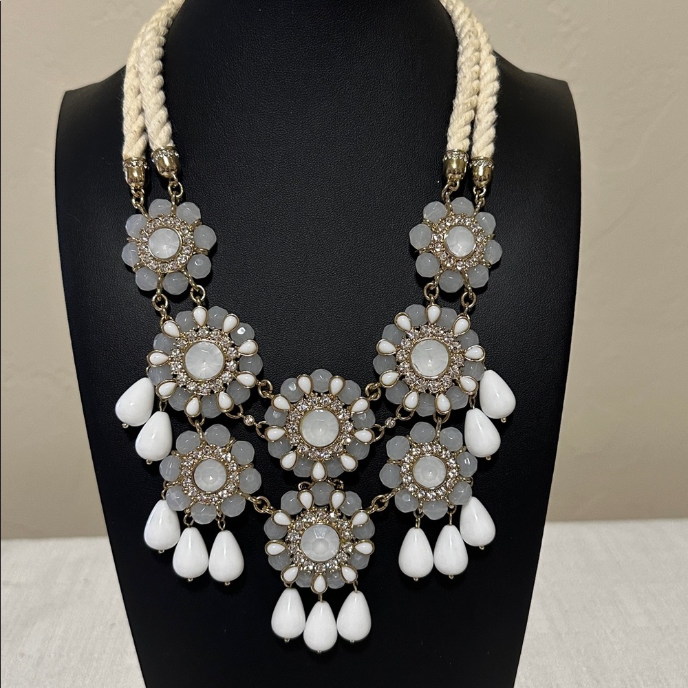 Banana Republic VTG Rhinestones Two-tone Contrast Bib Statement Necklace